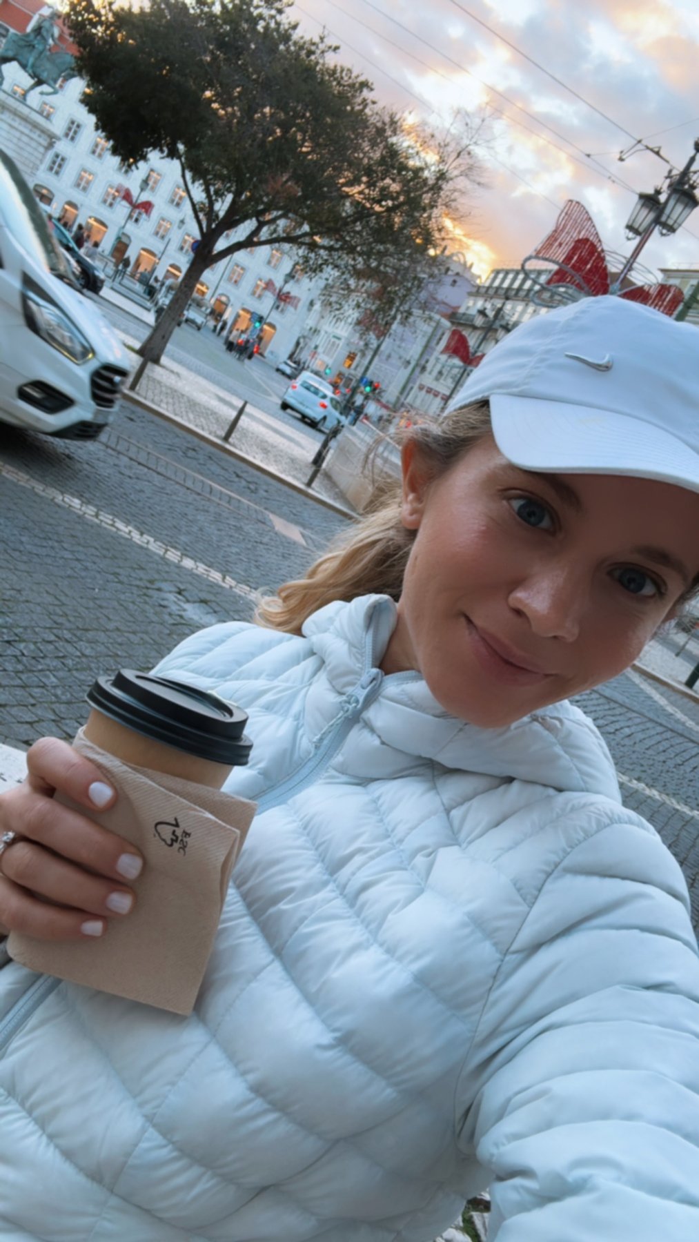 Sabrina Stocker walking through a city